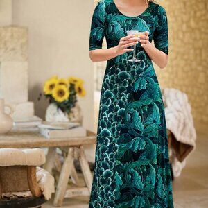 Soft Surroundings 1x Nanette Maxi Dress Mixed Floral Gecko Leaf Print Green Blue